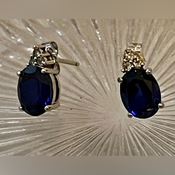 Elegant Sterling Silver with Blue Sapphire and Diamond like Gem Earrings Shining - Picture 12 of 17